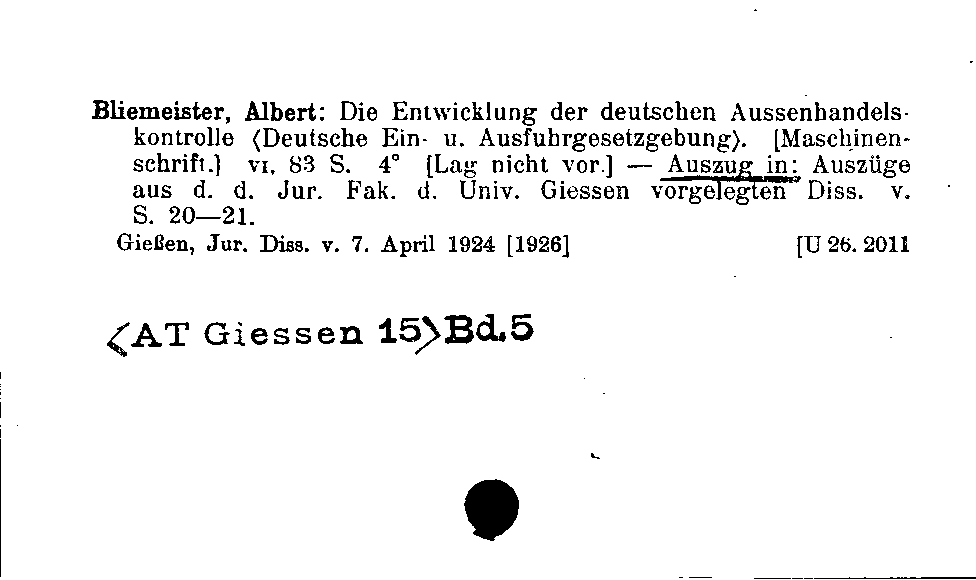 [Katalogkarte Dissertationenkatalog bis 1980]