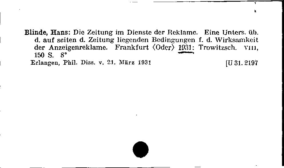 [Katalogkarte Dissertationenkatalog bis 1980]