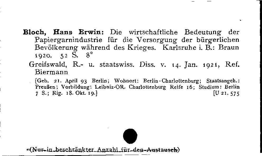 [Katalogkarte Dissertationenkatalog bis 1980]