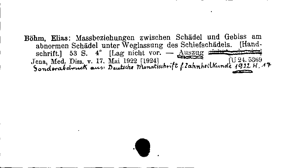 [Katalogkarte Dissertationenkatalog bis 1980]