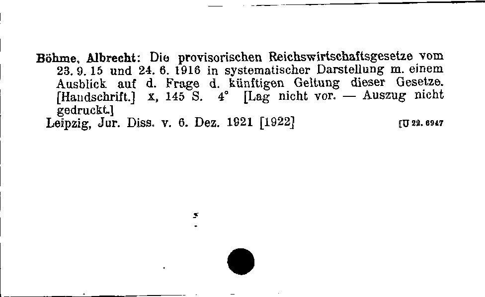 [Katalogkarte Dissertationenkatalog bis 1980]