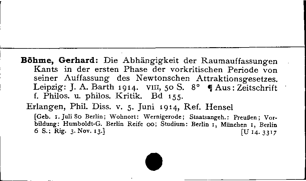 [Katalogkarte Dissertationenkatalog bis 1980]