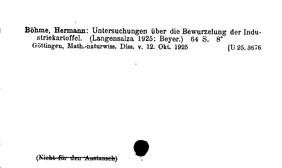 [Katalogkarte Dissertationenkatalog bis 1980]