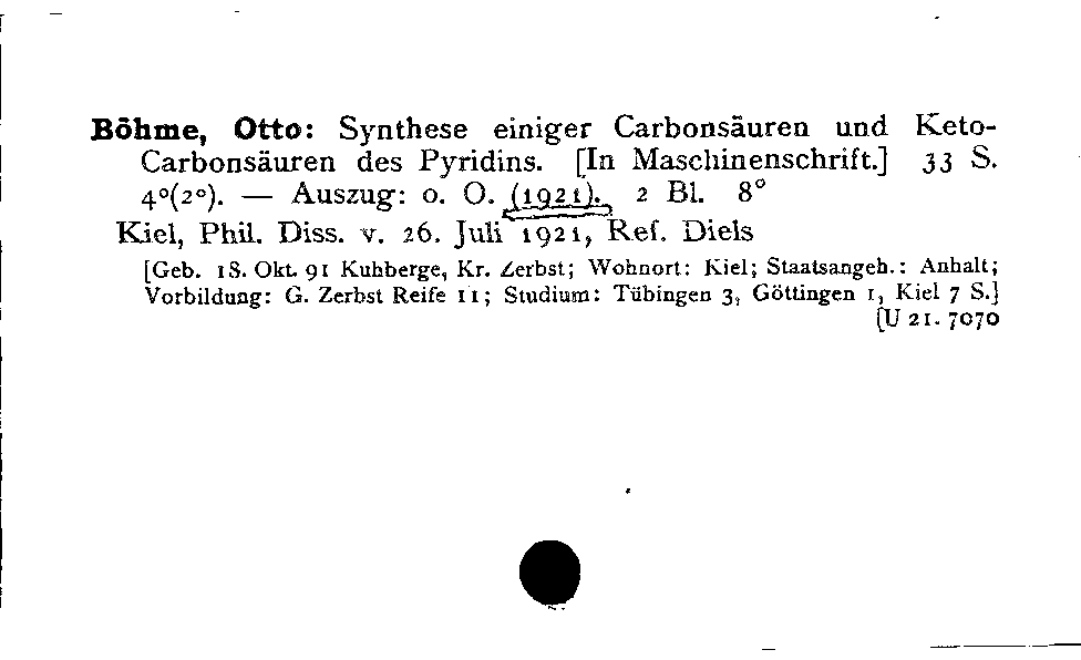 [Katalogkarte Dissertationenkatalog bis 1980]