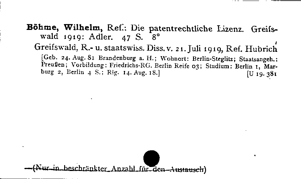 [Katalogkarte Dissertationenkatalog bis 1980]