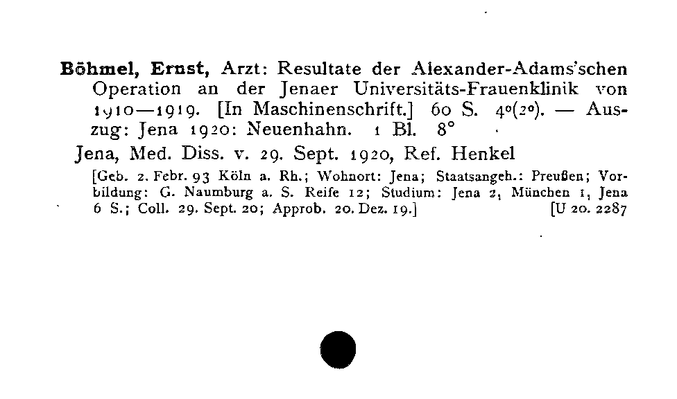 [Katalogkarte Dissertationenkatalog bis 1980]