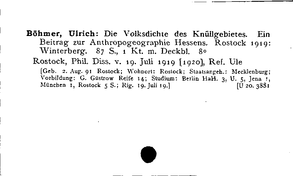 [Katalogkarte Dissertationenkatalog bis 1980]