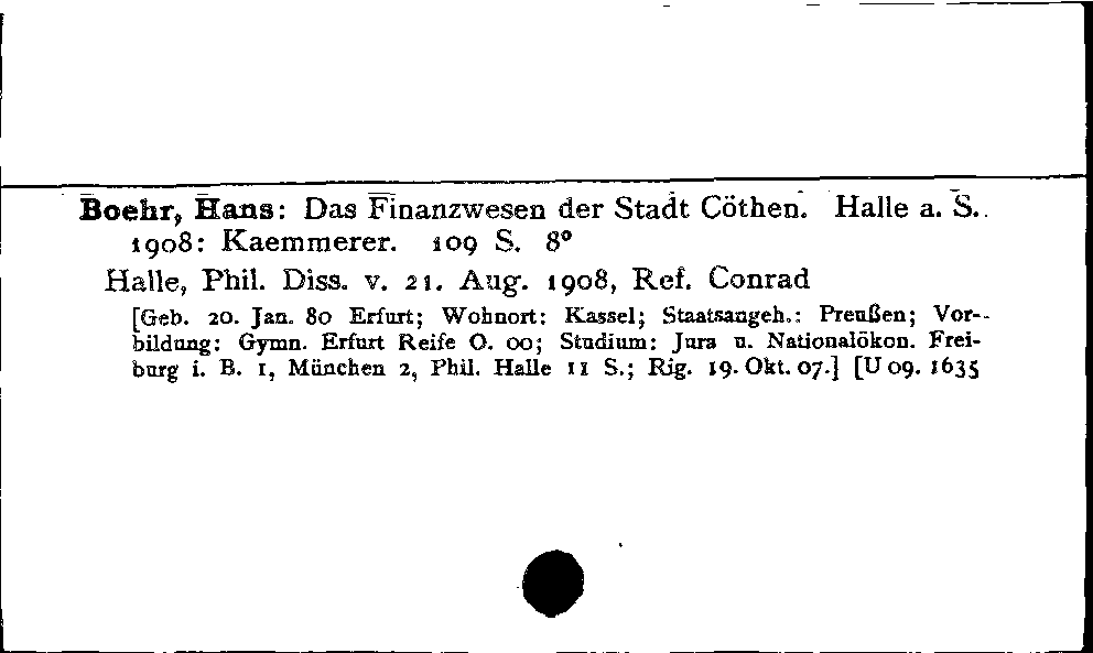 [Katalogkarte Dissertationenkatalog bis 1980]