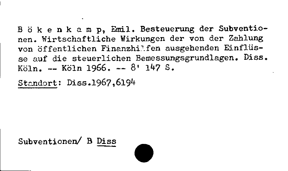 [Katalogkarte Dissertationenkatalog bis 1980]