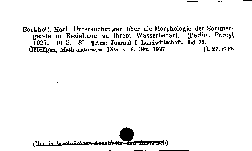 [Katalogkarte Dissertationenkatalog bis 1980]