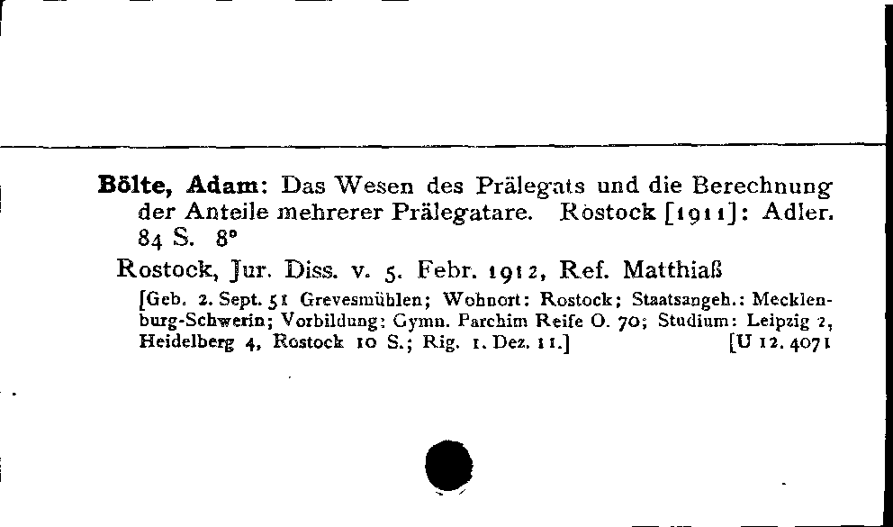 [Katalogkarte Dissertationenkatalog bis 1980]