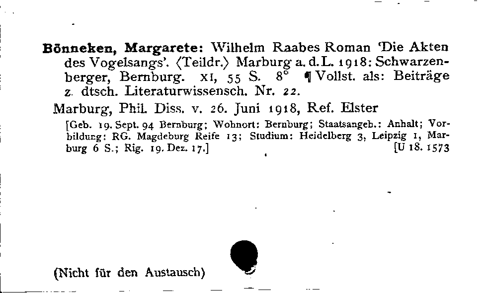 [Katalogkarte Dissertationenkatalog bis 1980]