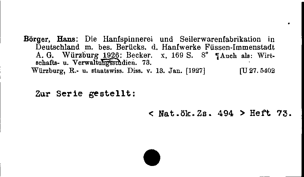 [Katalogkarte Dissertationenkatalog bis 1980]