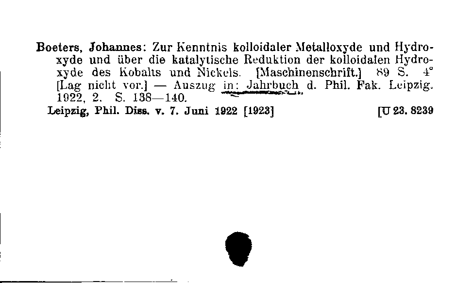 [Katalogkarte Dissertationenkatalog bis 1980]