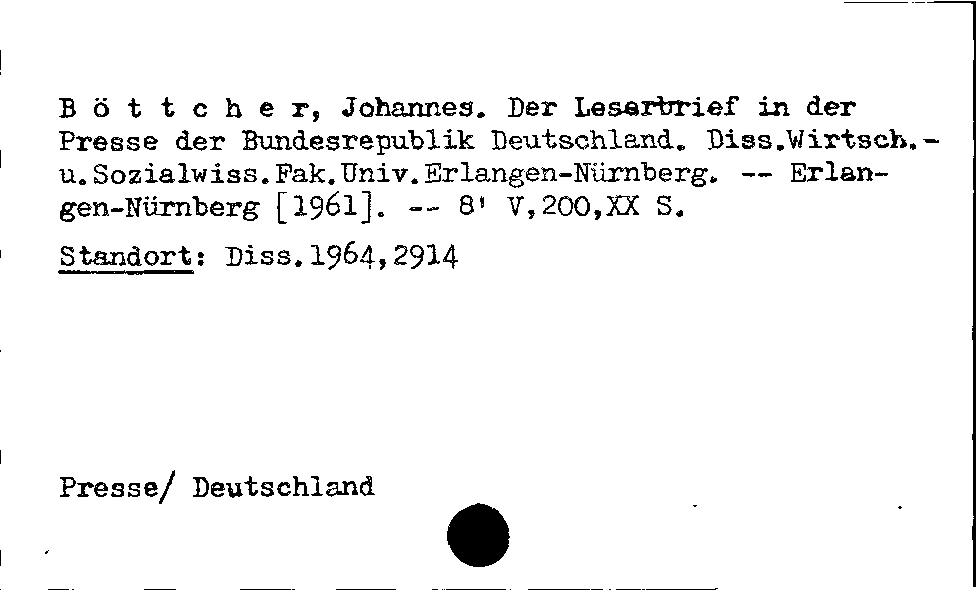 [Katalogkarte Dissertationenkatalog bis 1980]