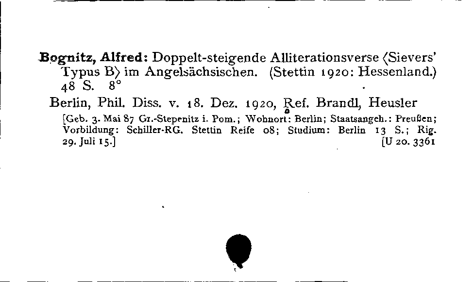 [Katalogkarte Dissertationenkatalog bis 1980]