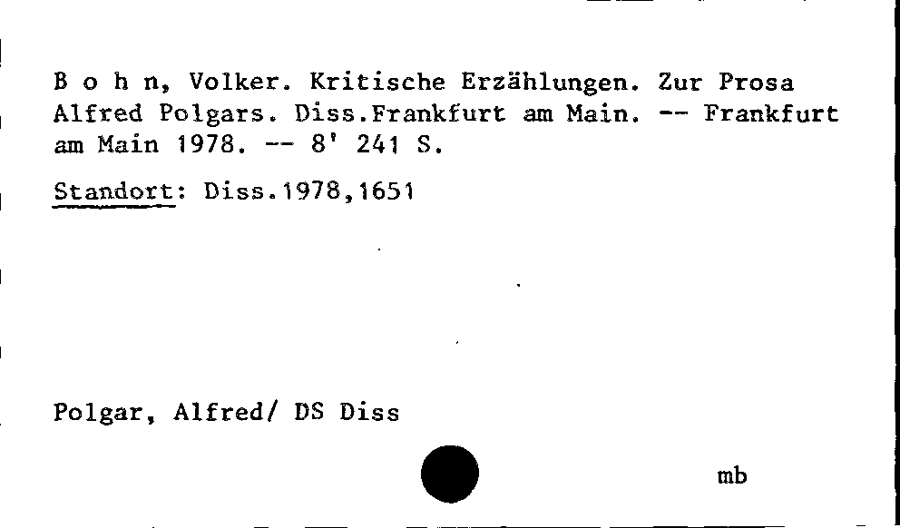 [Katalogkarte Dissertationenkatalog bis 1980]