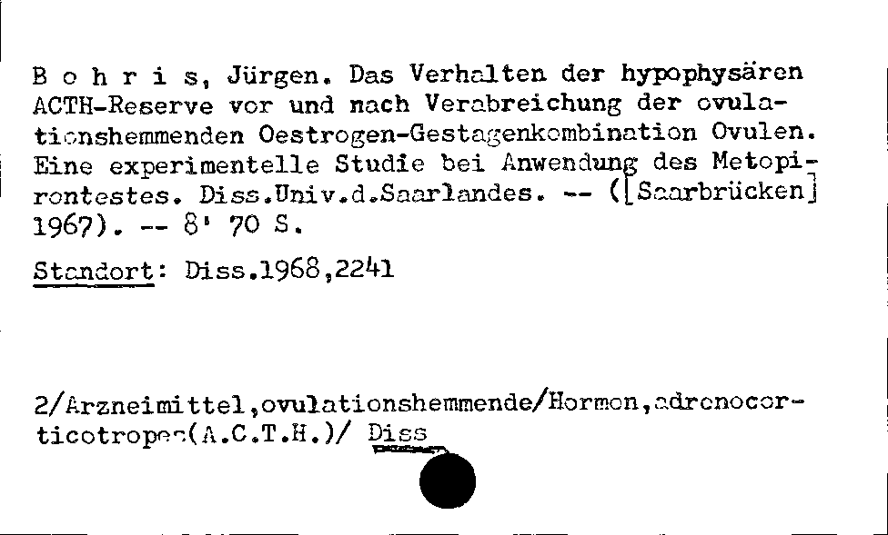 [Katalogkarte Dissertationenkatalog bis 1980]