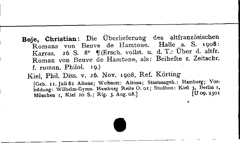 [Katalogkarte Dissertationenkatalog bis 1980]