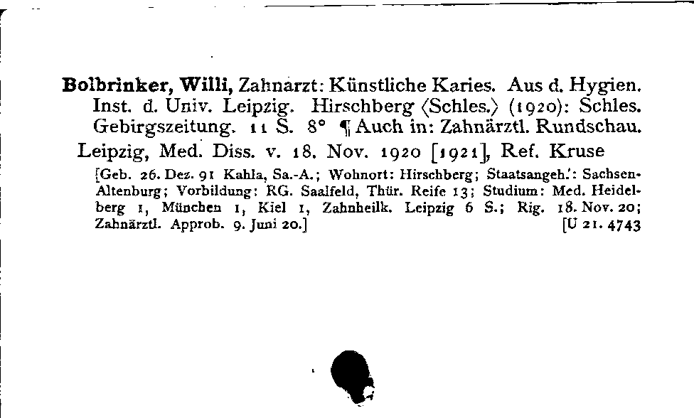 [Katalogkarte Dissertationenkatalog bis 1980]