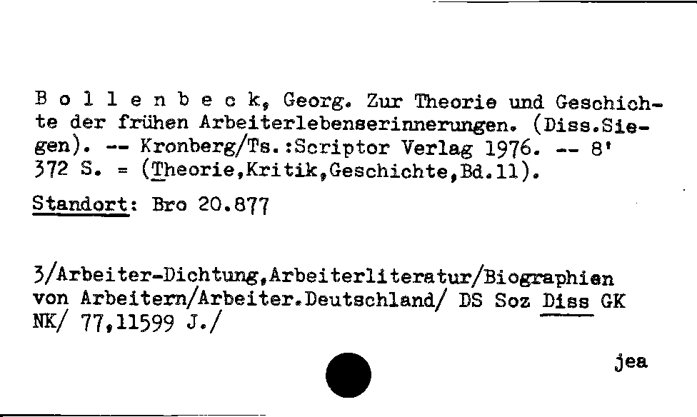 [Katalogkarte Dissertationenkatalog bis 1980]