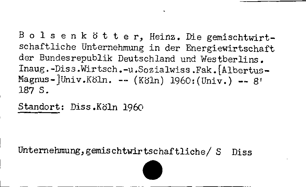 [Katalogkarte Dissertationenkatalog bis 1980]