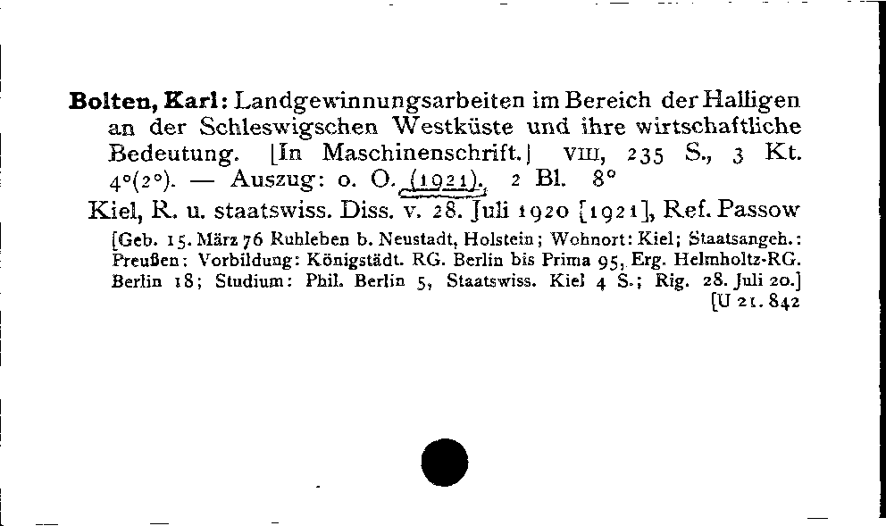 [Katalogkarte Dissertationenkatalog bis 1980]