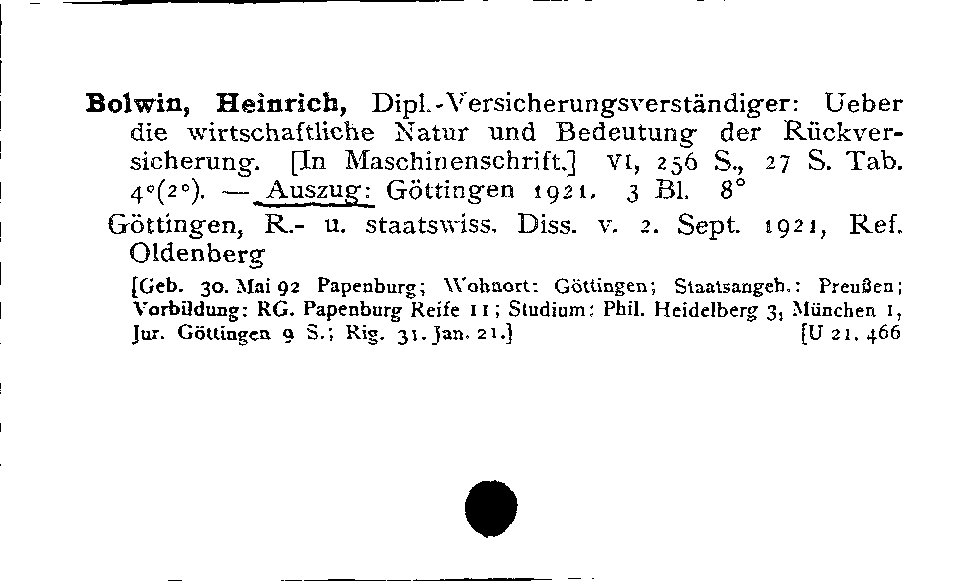 [Katalogkarte Dissertationenkatalog bis 1980]