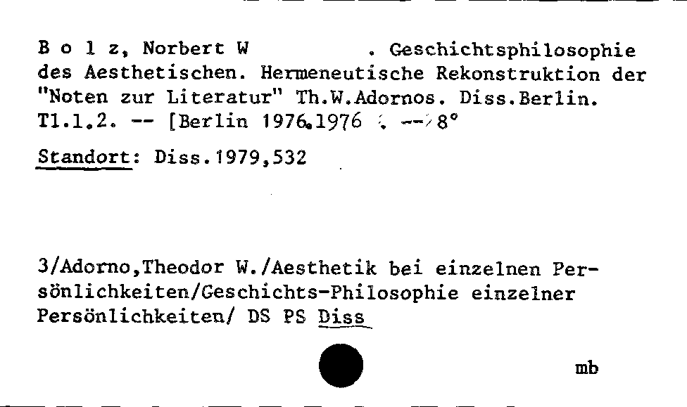 [Katalogkarte Dissertationenkatalog bis 1980]