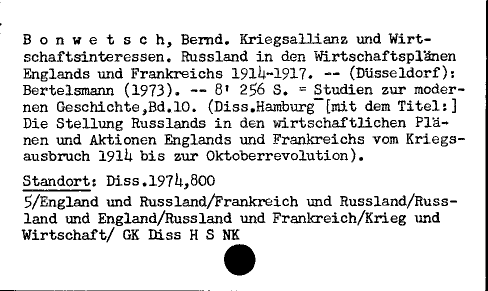 [Katalogkarte Dissertationenkatalog bis 1980]