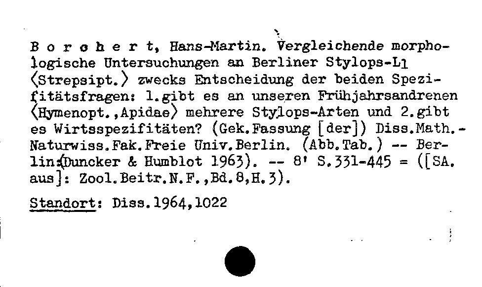 [Katalogkarte Dissertationenkatalog bis 1980]