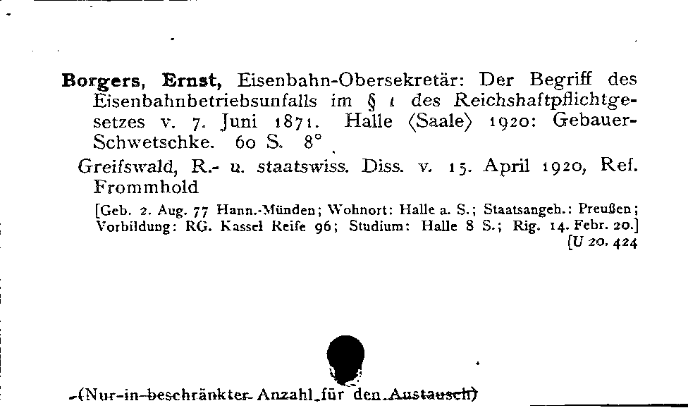 [Katalogkarte Dissertationenkatalog bis 1980]