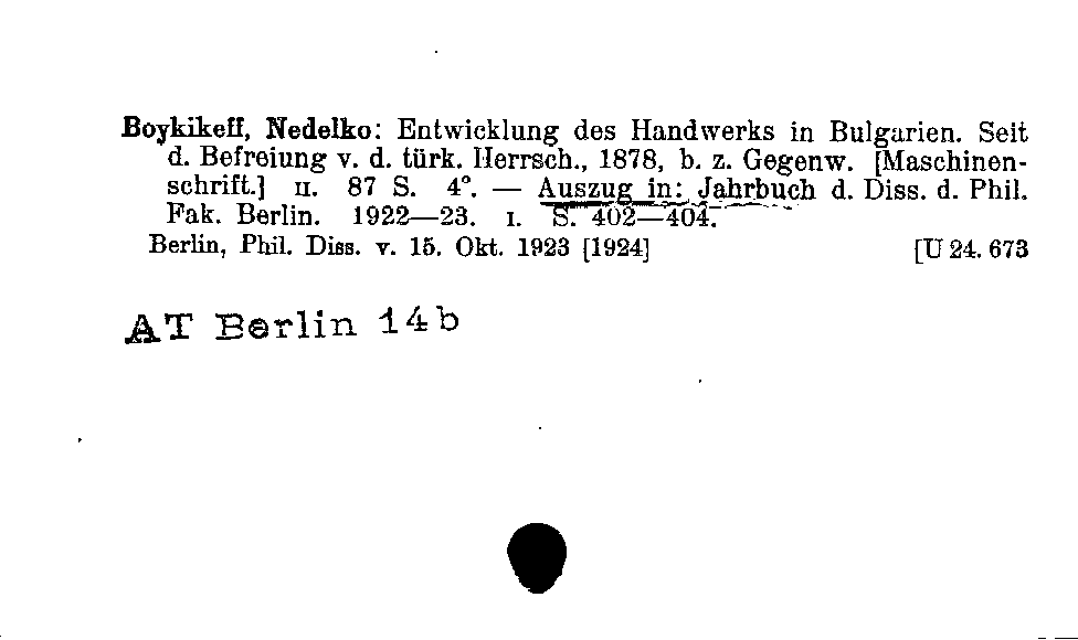 [Katalogkarte Dissertationenkatalog bis 1980]