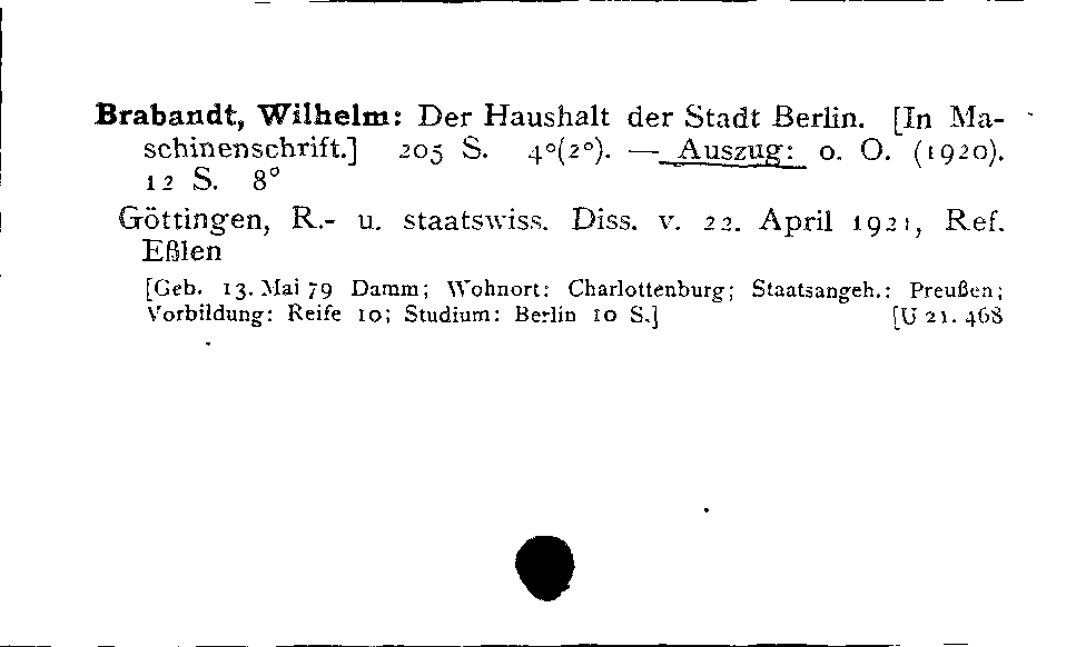 [Katalogkarte Dissertationenkatalog bis 1980]