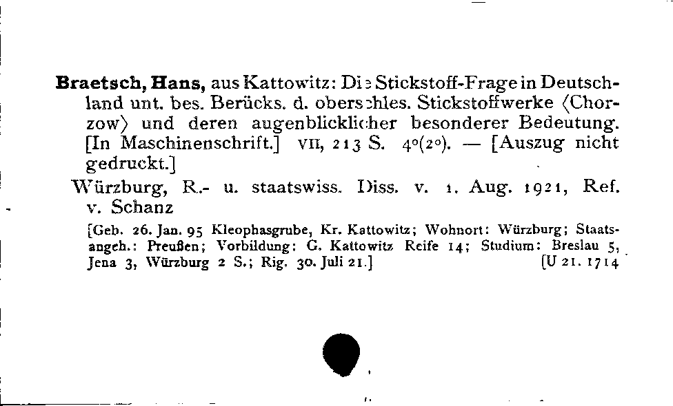 [Katalogkarte Dissertationenkatalog bis 1980]