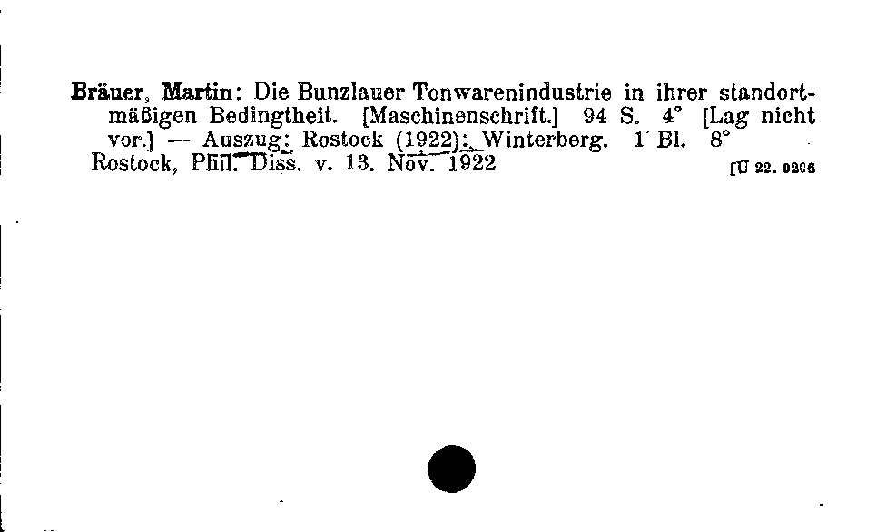 [Katalogkarte Dissertationenkatalog bis 1980]