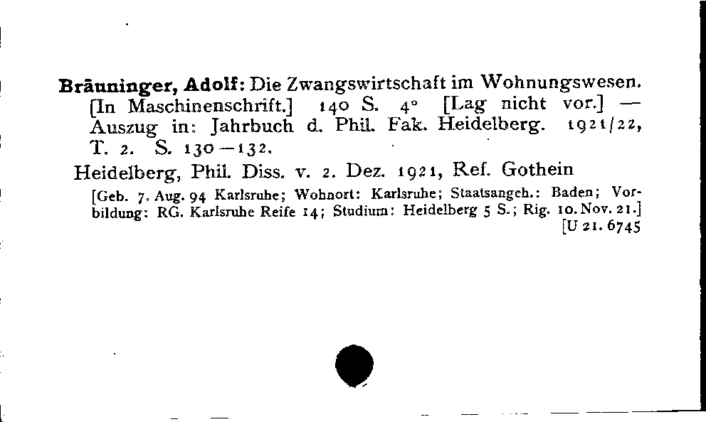 [Katalogkarte Dissertationenkatalog bis 1980]