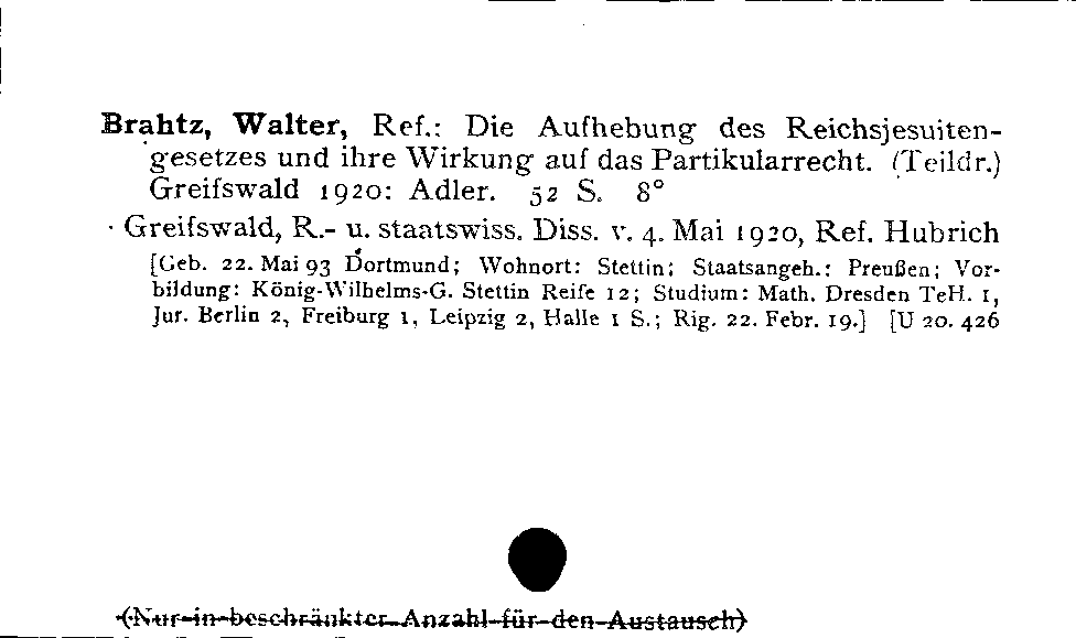 [Katalogkarte Dissertationenkatalog bis 1980]