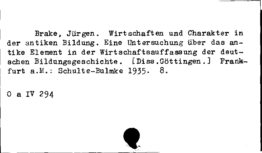 [Katalogkarte Dissertationenkatalog bis 1980]