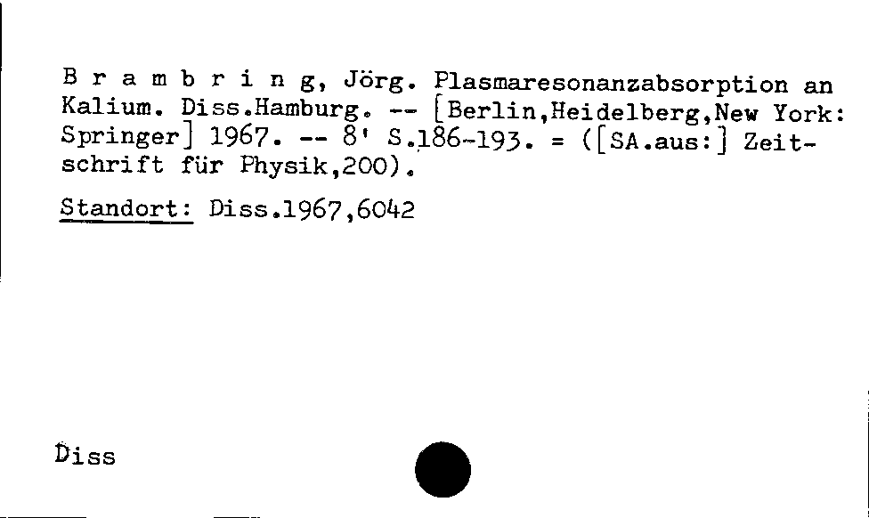 [Katalogkarte Dissertationenkatalog bis 1980]