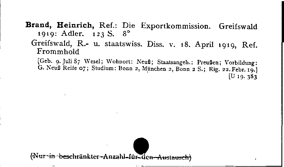 [Katalogkarte Dissertationenkatalog bis 1980]