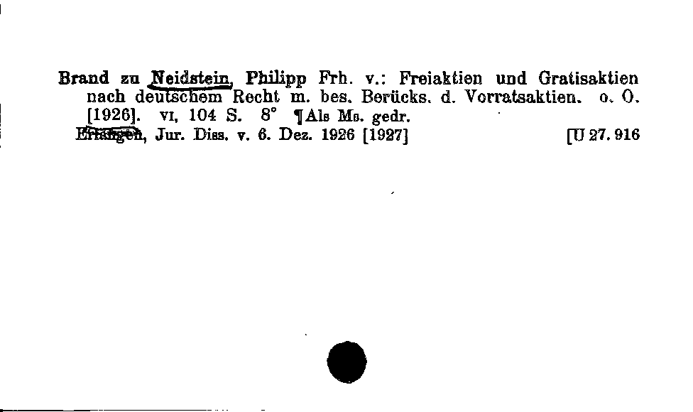 [Katalogkarte Dissertationenkatalog bis 1980]