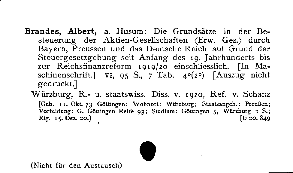 [Katalogkarte Dissertationenkatalog bis 1980]