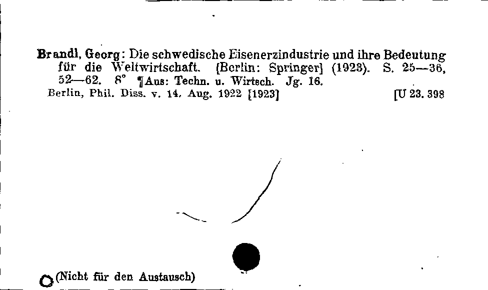 [Katalogkarte Dissertationenkatalog bis 1980]