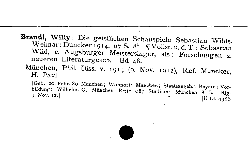 [Katalogkarte Dissertationenkatalog bis 1980]