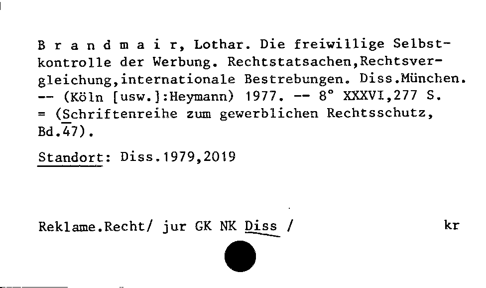 [Katalogkarte Dissertationenkatalog bis 1980]