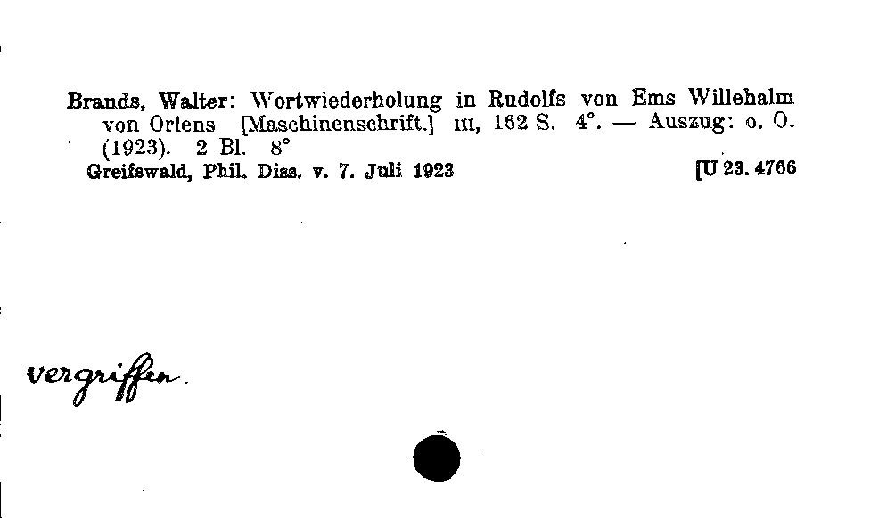 [Katalogkarte Dissertationenkatalog bis 1980]