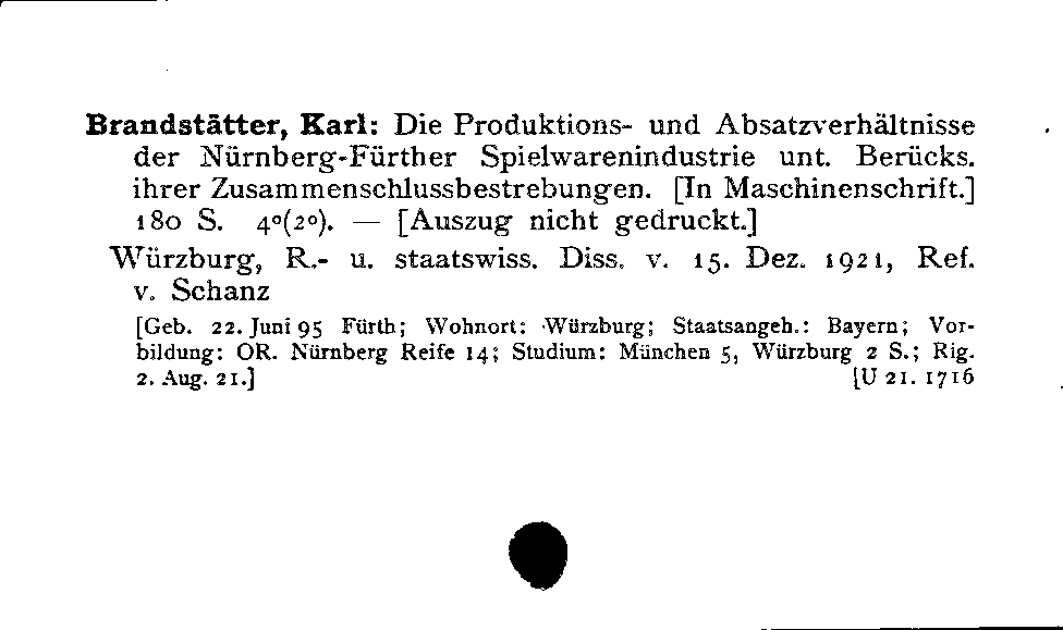 [Katalogkarte Dissertationenkatalog bis 1980]