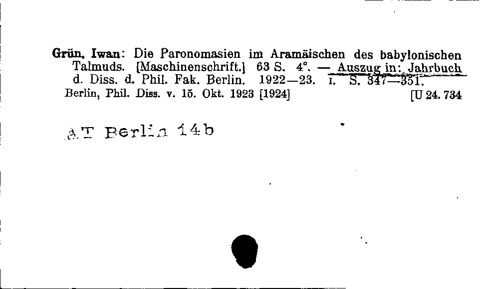 [Katalogkarte Dissertationenkatalog bis 1980]