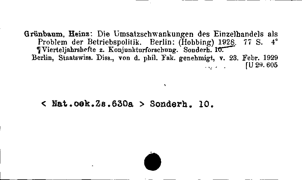 [Katalogkarte Dissertationenkatalog bis 1980]